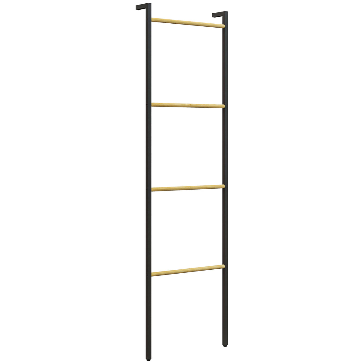 Towel rack, free-standing, 4 bars, 49x5.5x167.5cm, black/natural wood