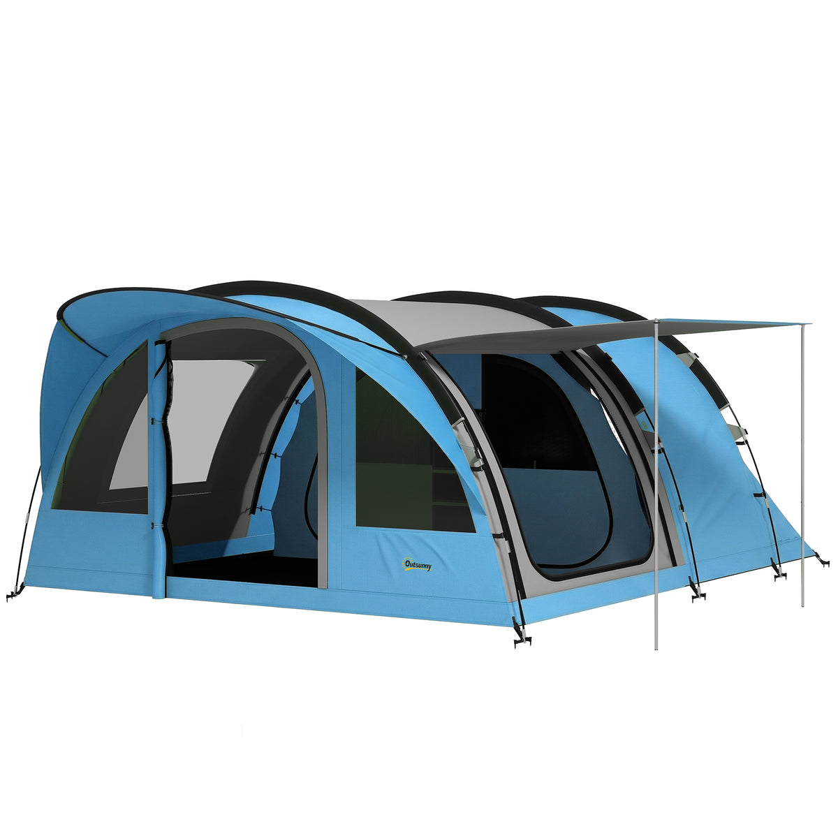4-person tunnel tent family tent with sleeping cabin, vestibule, removable partition, windows, groundsheet, and