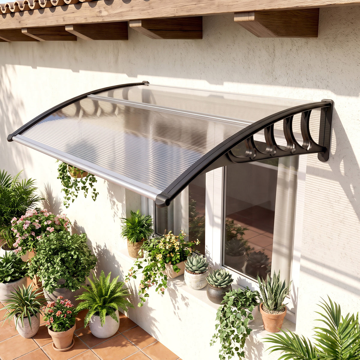 Canopy for front door/window, weather-resistant, transparent, aluminum connecting rods/polycarbonate (2)