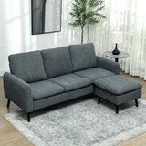 Corner sofa, 3-seater sofa with ottoman, fabric upholstery, L-shaped couch set, dark gray (2)