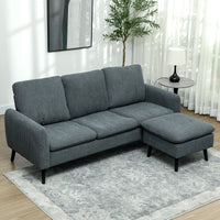 Corner sofa, 3-seater sofa with ottoman, fabric upholstery, L-shaped couch set, dark gray (2)
