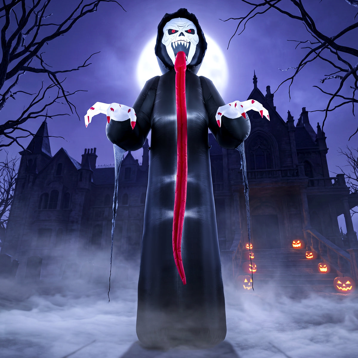 Inflatable Halloween skeleton, 310 cm, with integrated LED lights, spooky decoration for indoor and outdoor use (2)