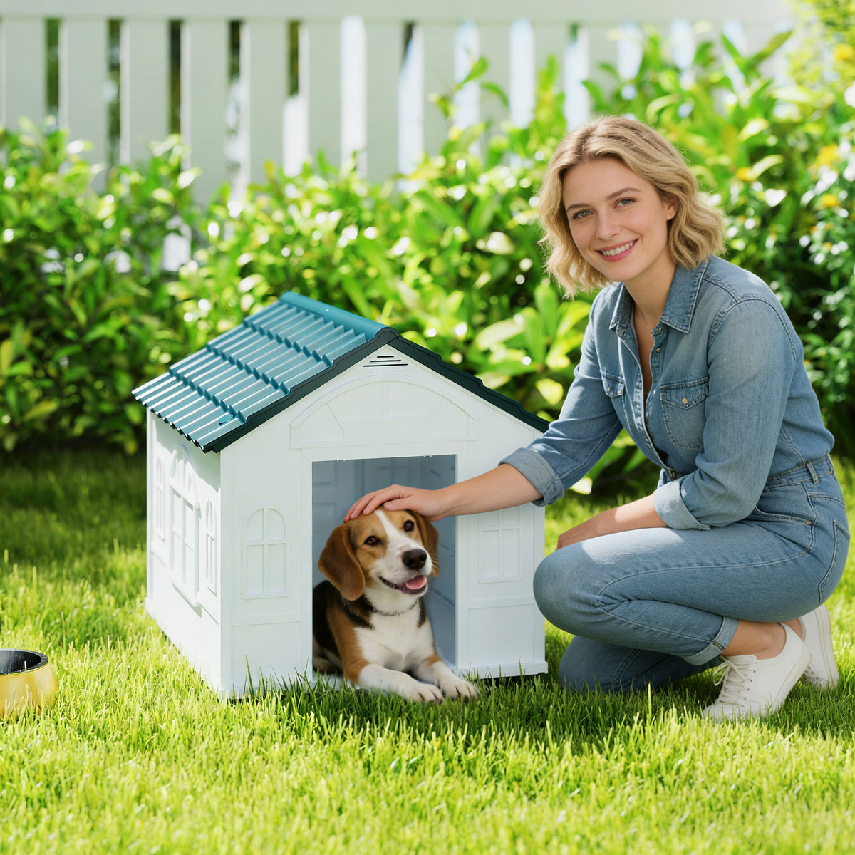 Dog house with gable roof, weatherproof, plastic, 65 x 75.7 x 63 cm, blue (2)