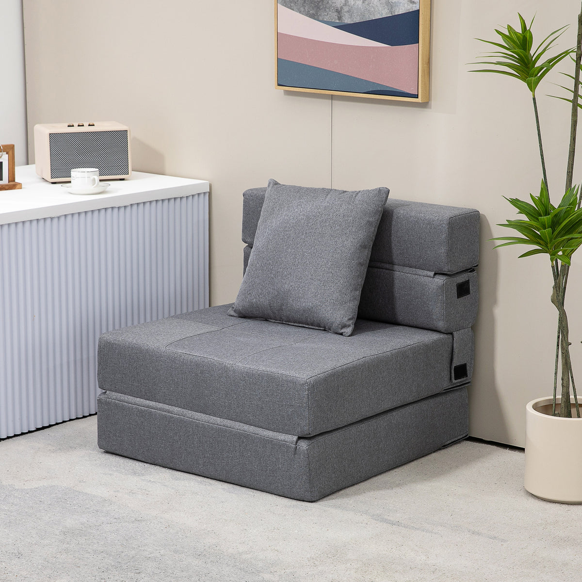 Convertible armchair, recliner, guest bed. Removable cover, 70 cm x 70 cm x 61 cm, dark gray (2)