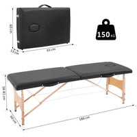 Portable Massage Table 2-Zone Foldable Height-Adjustable Massage Bed 60 cm Wide with Carrying Case Wooden Legs (3)