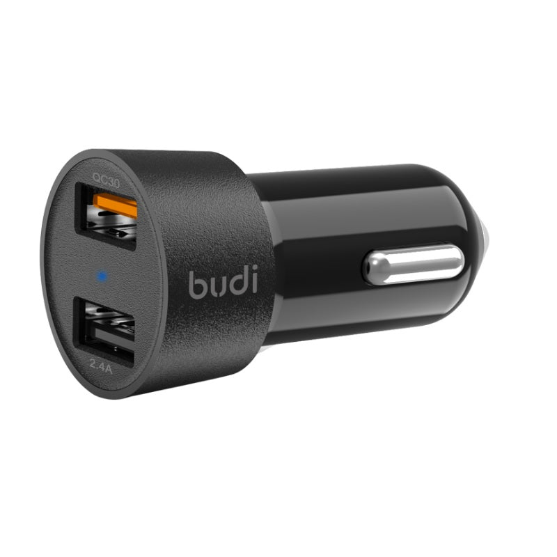 Budi - Car Charger 2x USB, 30W, QC3.0 (black)