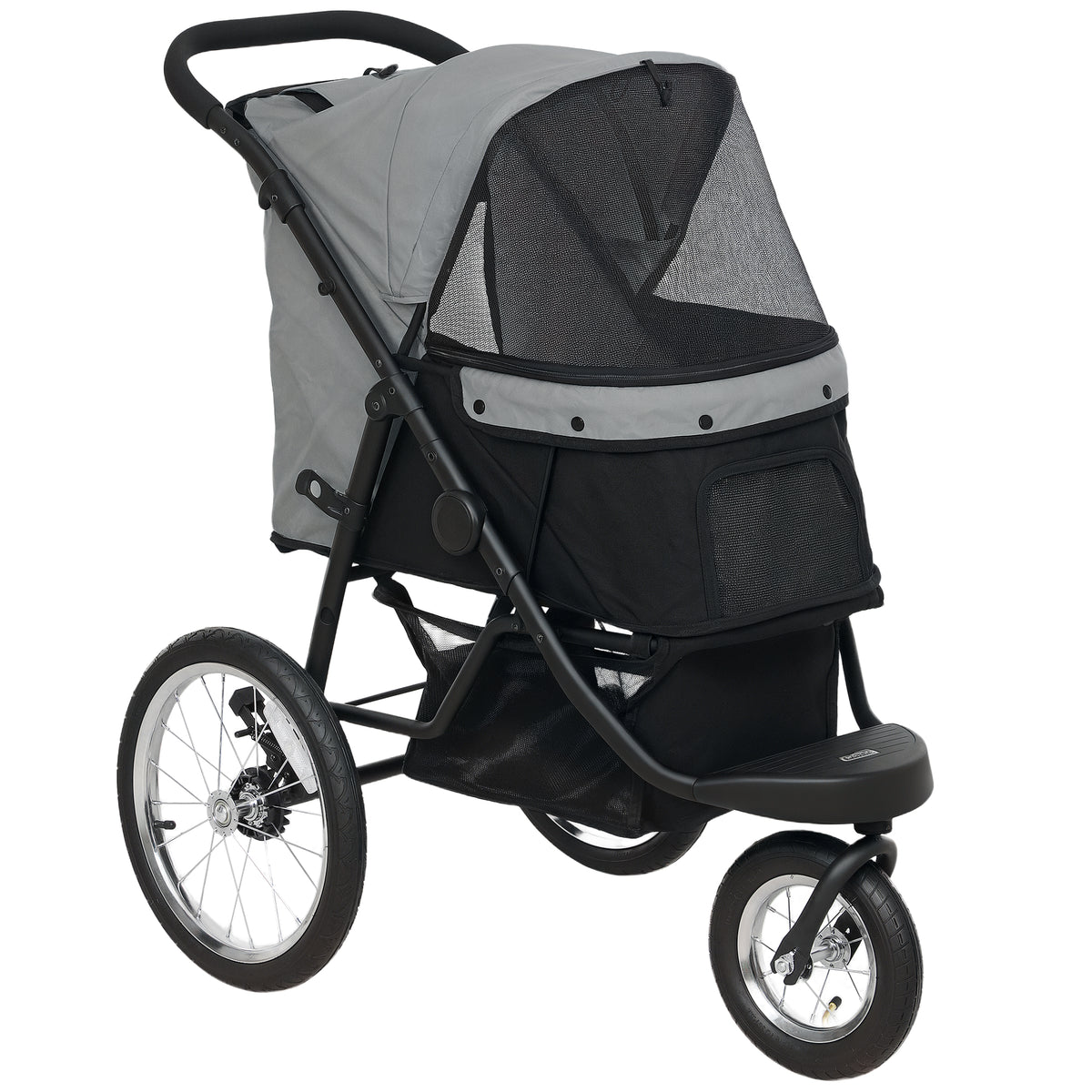 Dog stroller, pet carriage for small dogs and cats, with storage basket, one-click folding design, gray