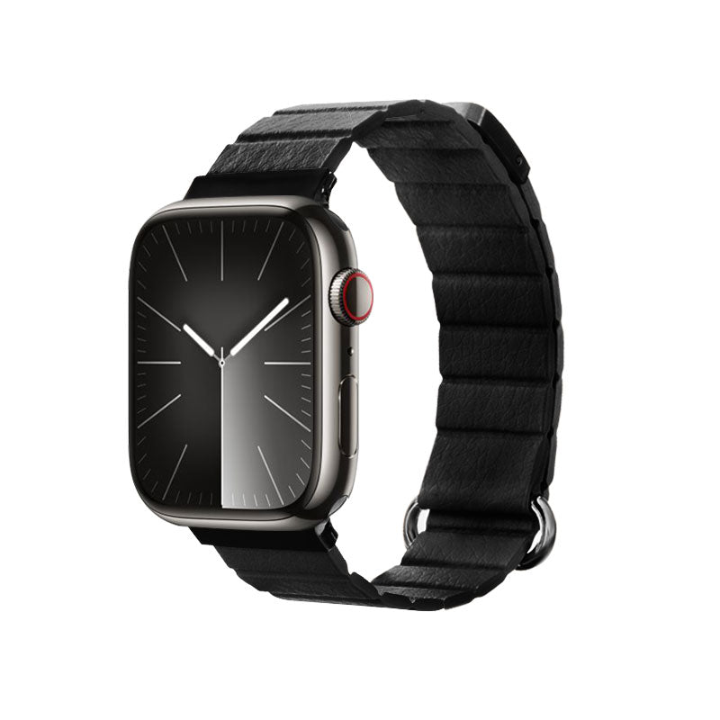 Crong Eclipse - magnetic leather strap for Apple Watch 44/45/46/49 mm (black)