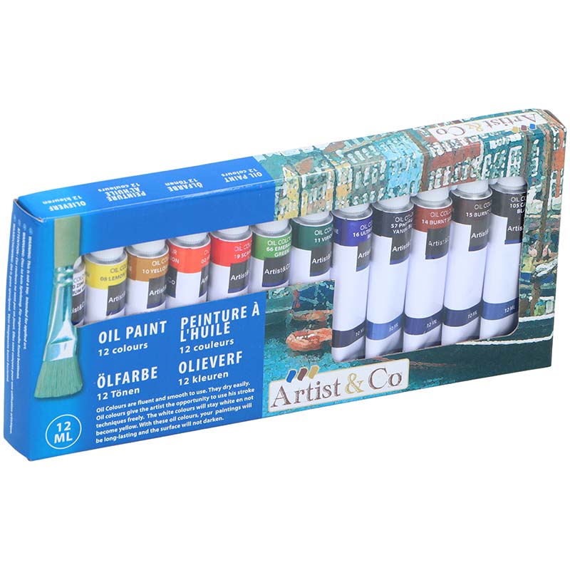 Oil paints in 12ml tubes with 12 colors