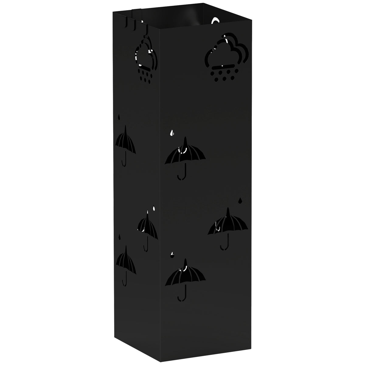 Metal umbrella stand, 4 hooks, cloud and umbrella pattern, drip tray, black