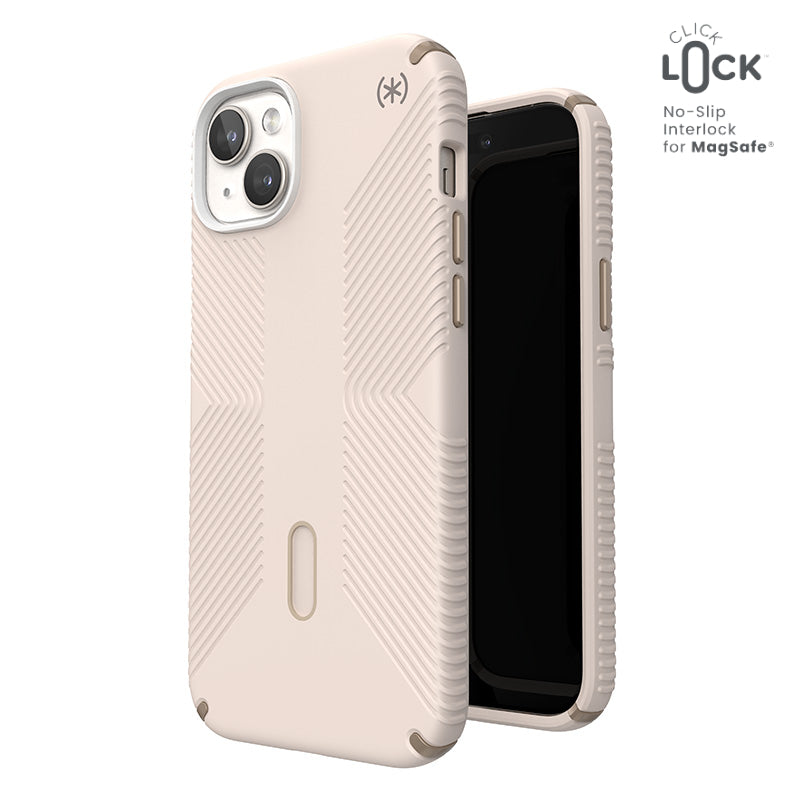 Speck Presidio2 Grip ClickLock & MagSafe Case for iPhone 15 Plus / iPhone 14 Plus (Bleached Bone / Heirloom Gold
