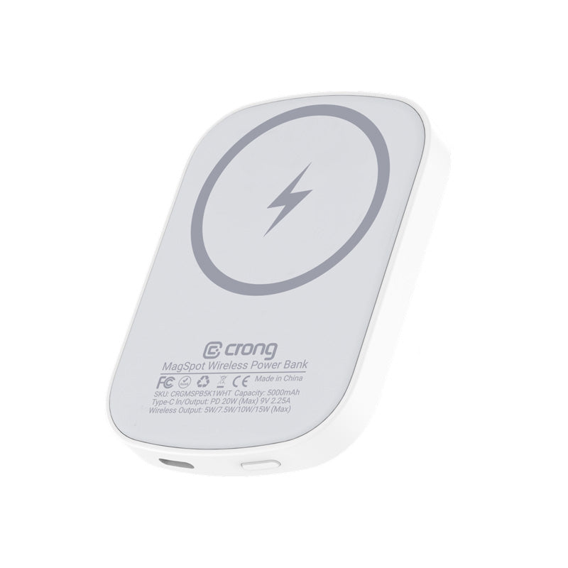 Crong MagSpot Power Bank - ultra-slim wireless power bank with MagSafe 5000mAh, USB-C 20W PD (white)