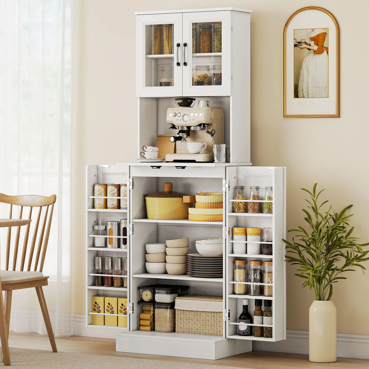 Kitchen cabinet, adjustable shelf, countertop, acrylic doors, cable hole, for living room, kitchen, dining room (2)