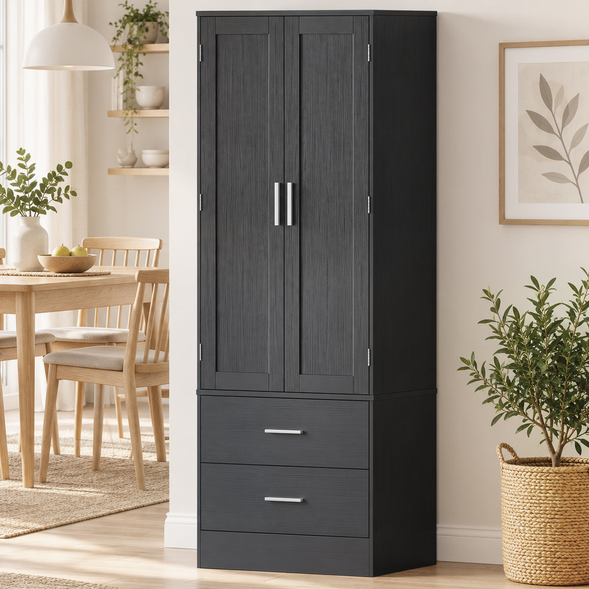 Pantry cabinet 8 door shelves adjustable shelves kitchen cupboard 159 cm black (9)