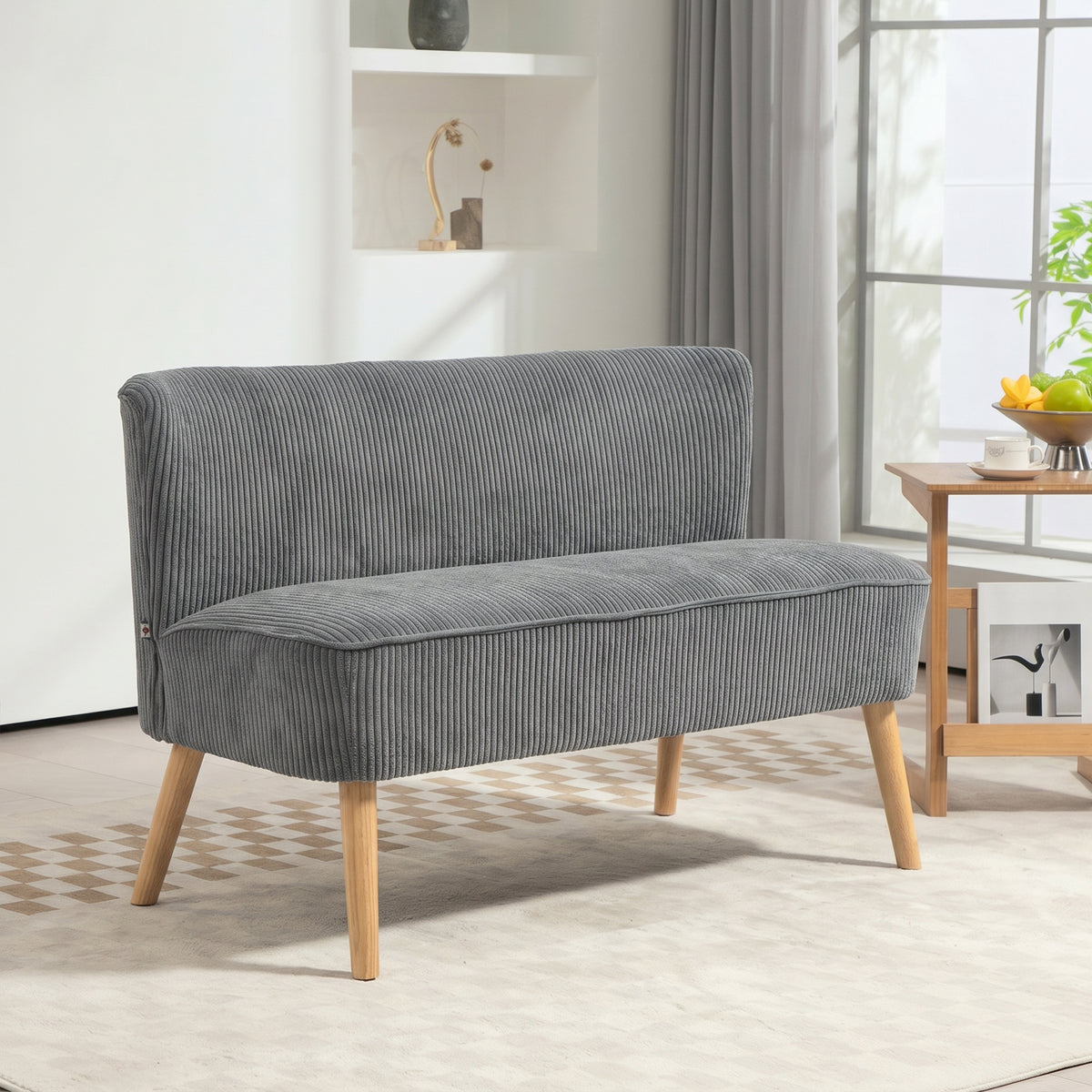 2-seater upholstered sofa, wood, velvet-like polyester, foam, 117 x 56.5 x 77 cm, grey (2)