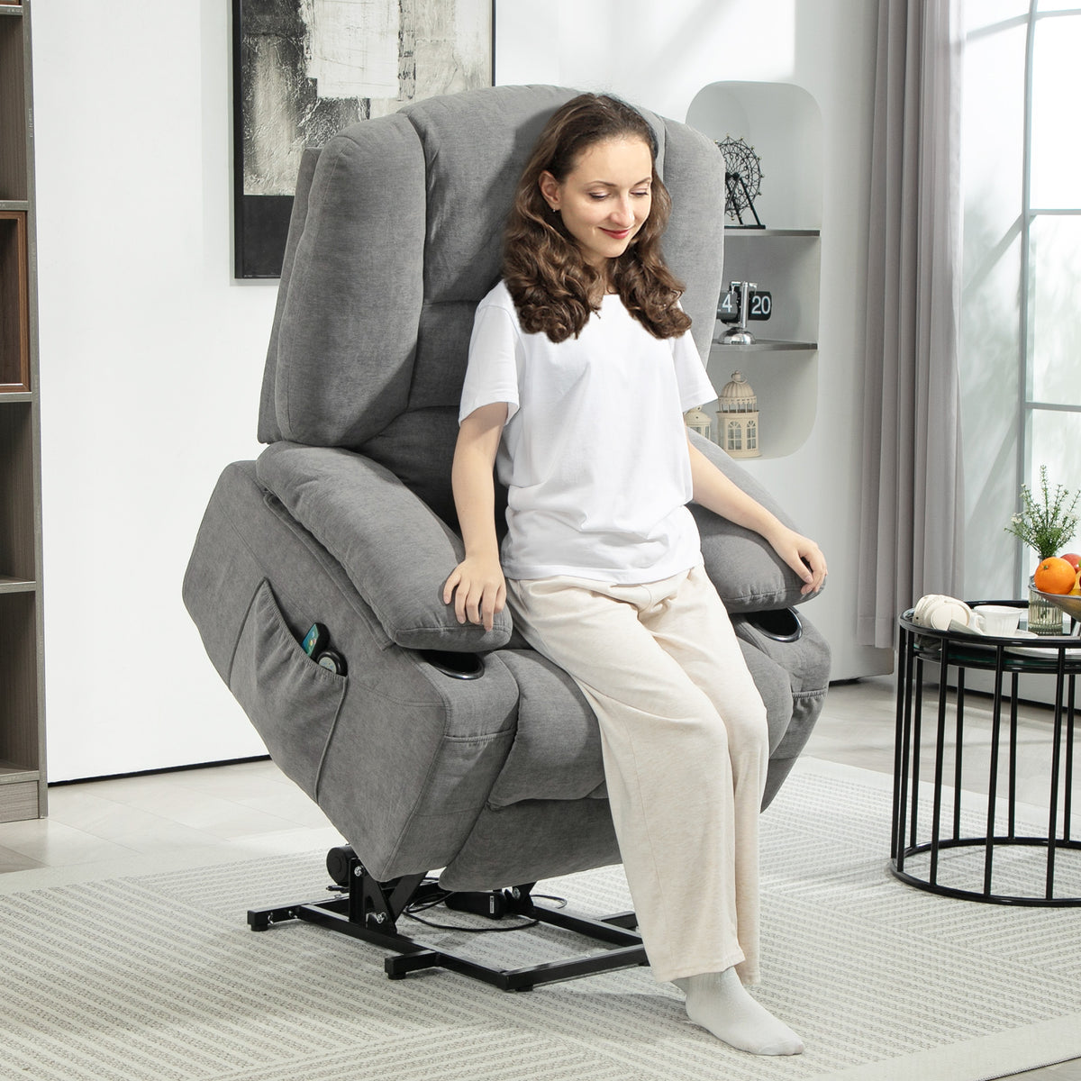 Electric recliner with lift assist, massage chair with heating functions, 2 remote controls, soft foam (2)