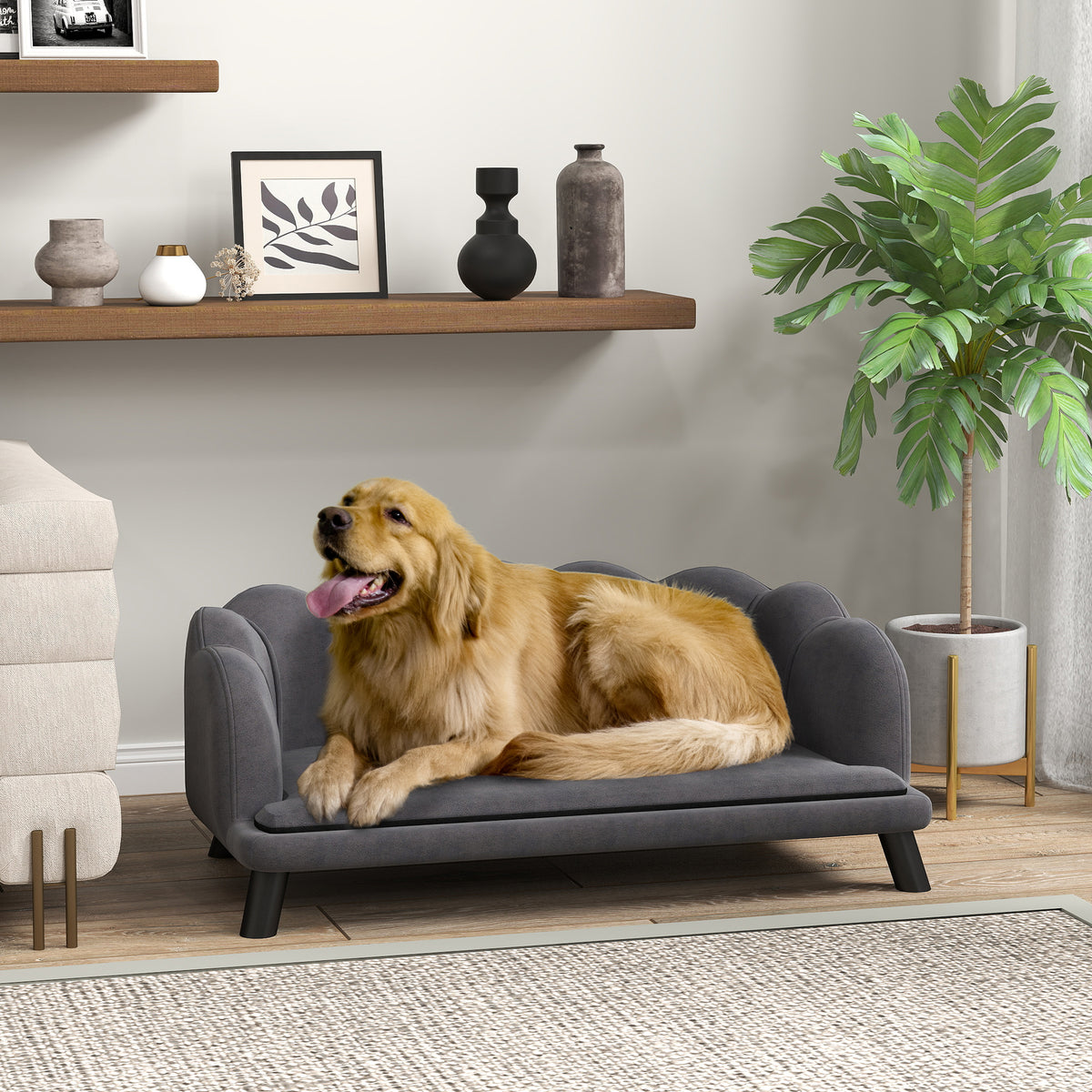 Dog Sofa Dog Couch, Washable Cover, Pet Sofa with Backrest and Wooden Legs, Cat Sofa, for Medium-Sized Dogs (2)
