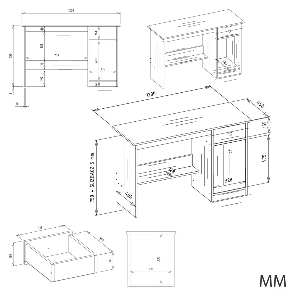 Schreibtisch CHESTER 120 WEISS – Produktabbildung 5