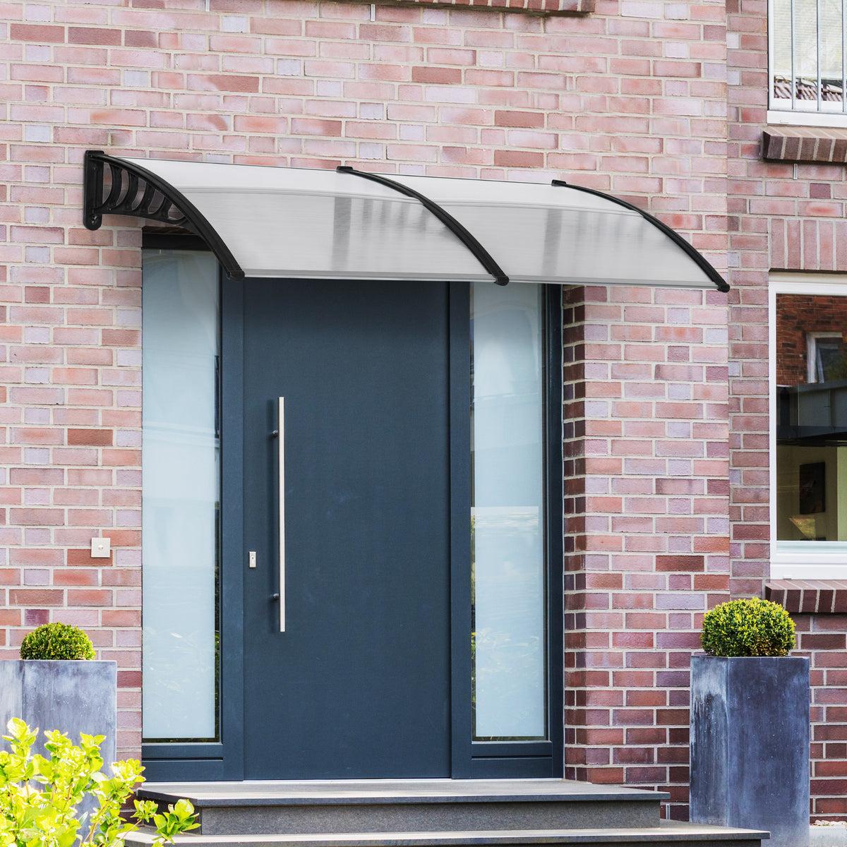 Door canopy, protection from rain, wind and hail, polycarbonate, aluminium connecting bars, 200 x 96 x 27 cm (2)