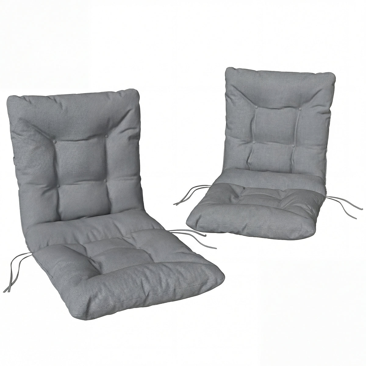 Outdoor seat cushion with backrest and straps, water-repellent pads for indoor and outdoor use, light gray