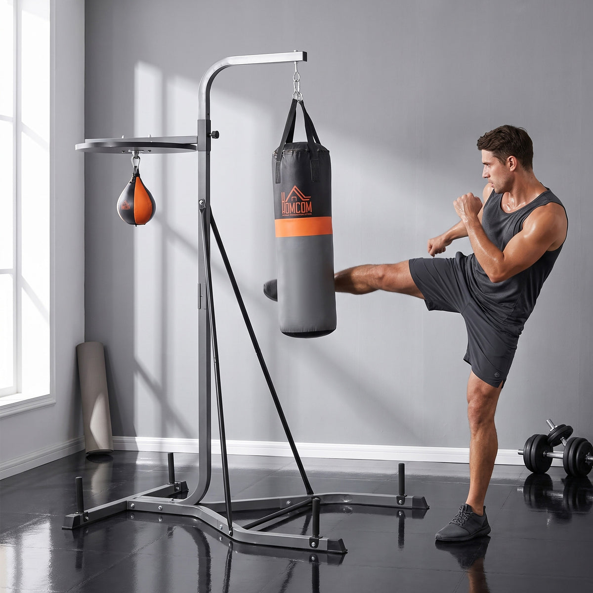 2-in-1 punching bag stand, max. load capacity 100 kg, rotatable steel punching bag mount with 20 kg punching bag (2)