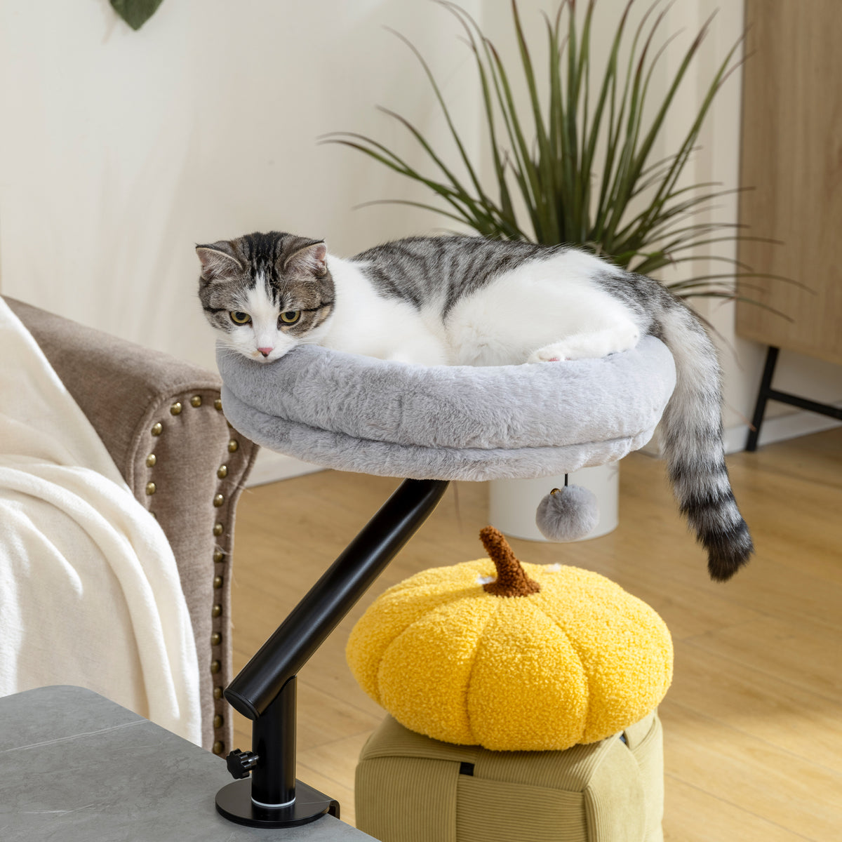 Cat desk bed, cat bed for desk with 360° rotation, adjustable height, cat lounger with removable (2)