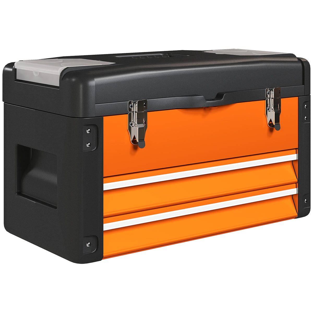 Toolbox empty, 49.7 x 25.3 x 28.9 cm tool chest with drawer, mini-box steel orange