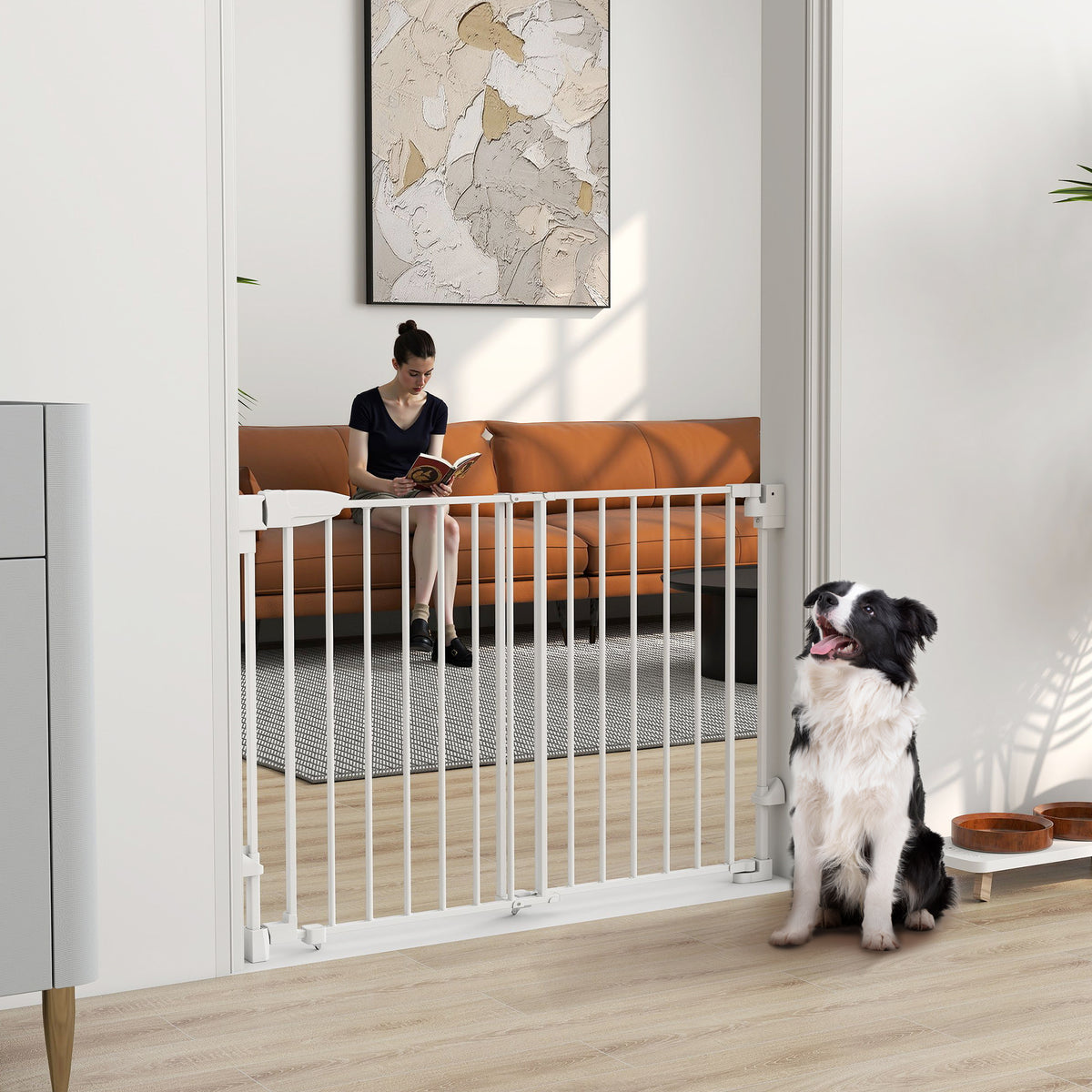 Stair Gate Door Gate 74.5-111.5cm Safety Gate with Auto-Close Two-Way One-Hand Opening White (2)