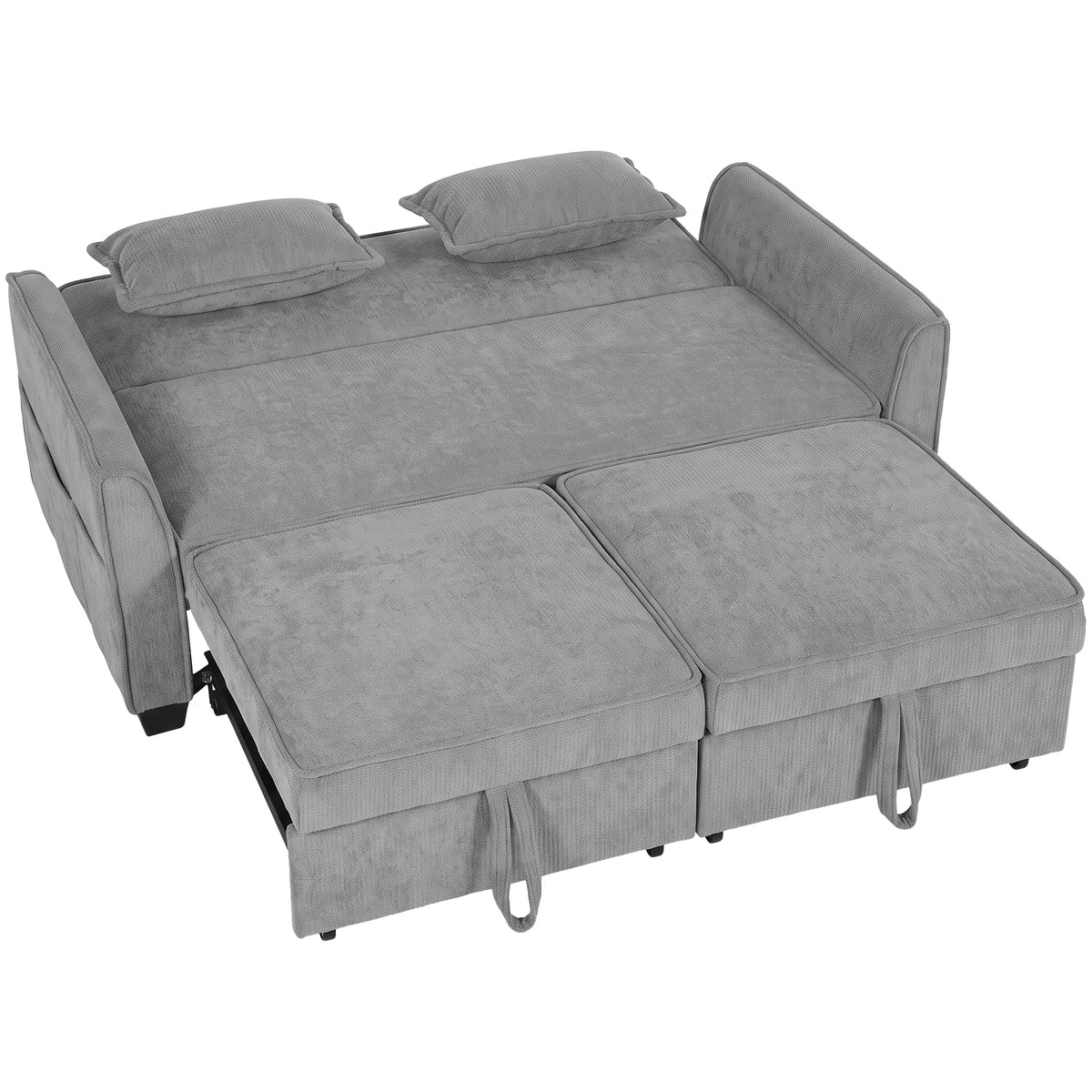 2-seater sleeper sofa, 4-in-1 L-shaped pull-out sofa with adjustable backrest and side pockets, grey