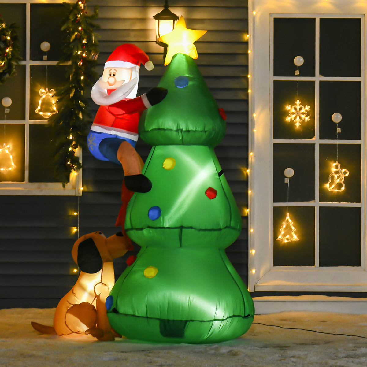 Inflatable Christmas tree, Christmas decoration, 1.8 m, incl. blower, 123 cm x 85 cm x 180 cm, green + red (2)