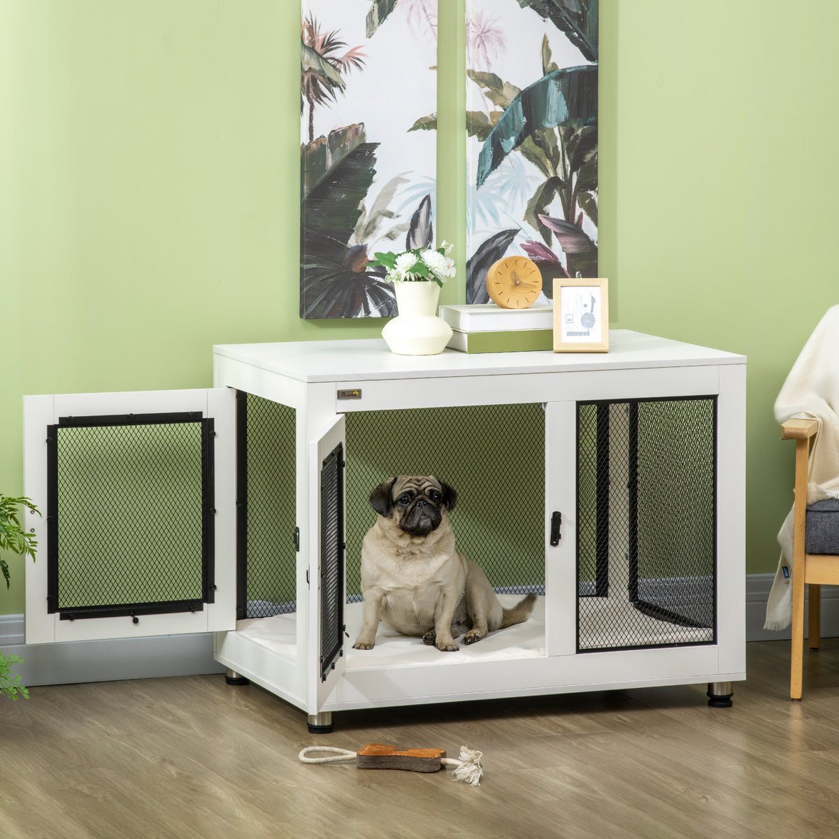 Dog crate, incl. soft mat, 2 doors, lockable, steel, white, 94 x 60 x 71.5 cm (2)