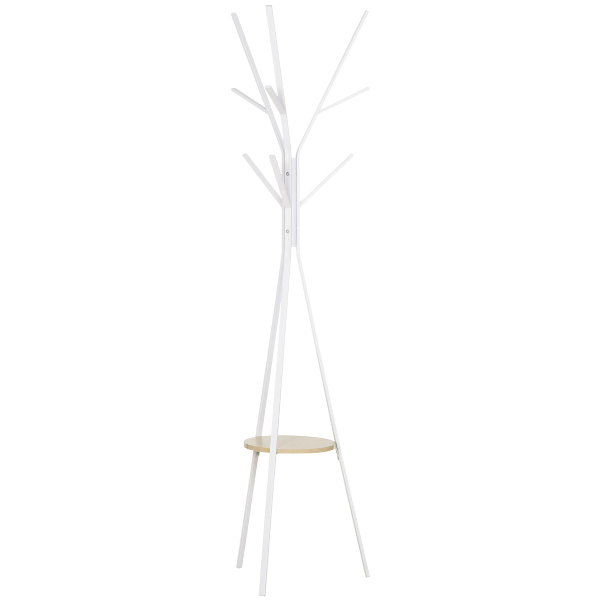 Coat Stand Clothes Rack with Shelf and 8 Hooks, Modern Coat Rack for Clothes, Hats, Bags, Living Room, White