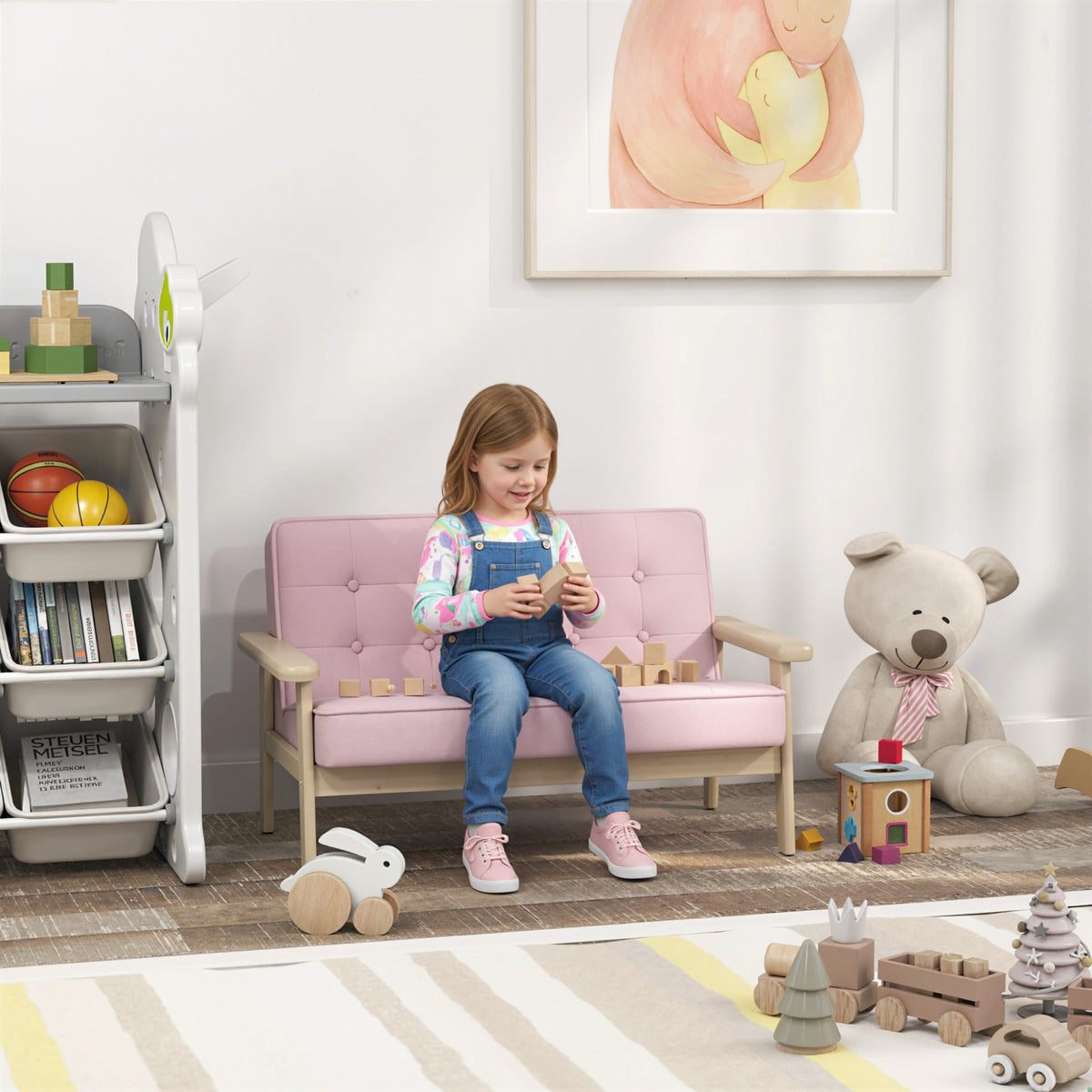 Children's armchair, children's sofa with wooden frame, velvet look, upholstered, for children aged 3-8 years (2)
