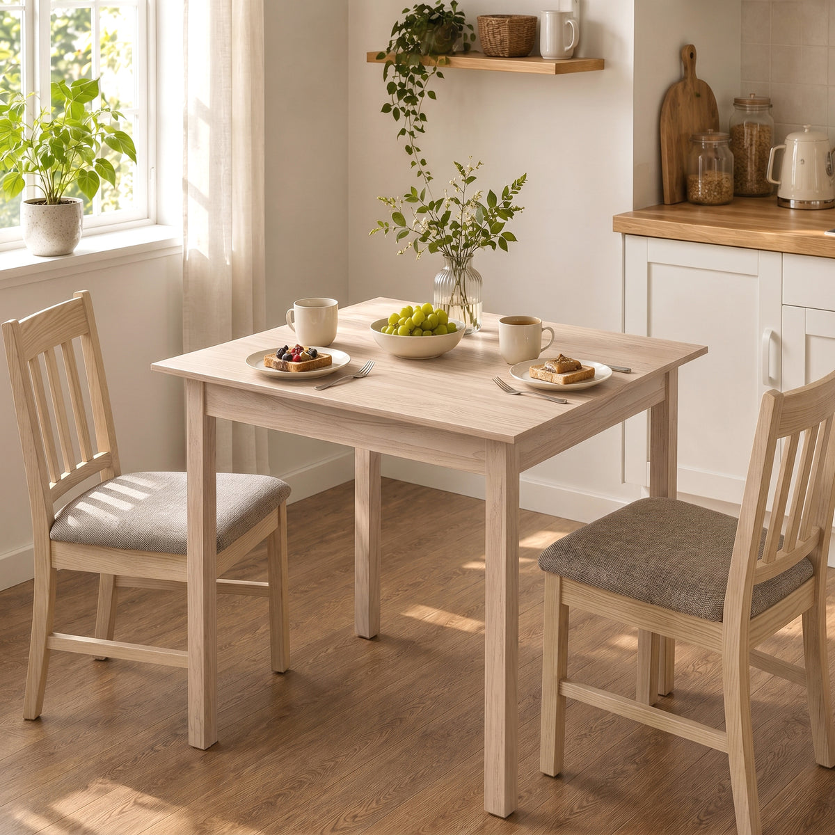 Kitchen table, dining table, square table, modern design, 75 cm x 75 cm x 76 cm, natural wood (2)