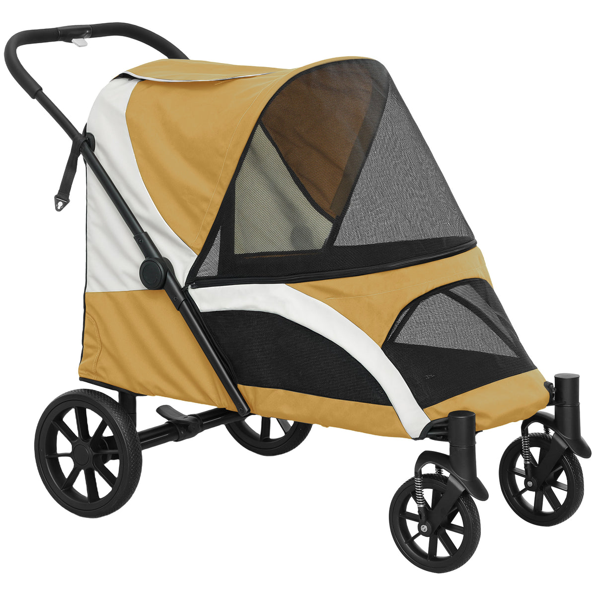 Dog Stroller, Foldable Pet Buggy for Medium-Sized Dogs, 4-Wheel Pet Carriage, Safety Leashes, Brakes, Brown