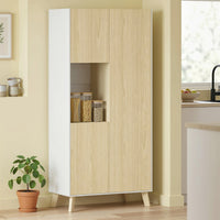 170 cm kitchen cabinet, modern cabinet with open compartment, adjustable shelves, natural wood look (2)