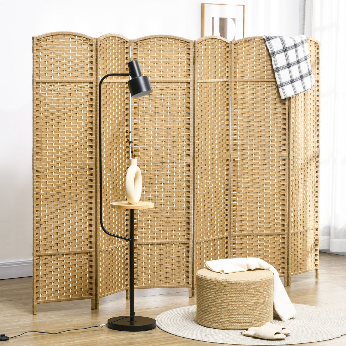 6-panel room divider, foldable privacy screen, privacy partition for living room, bedroom, home office, natural (2)