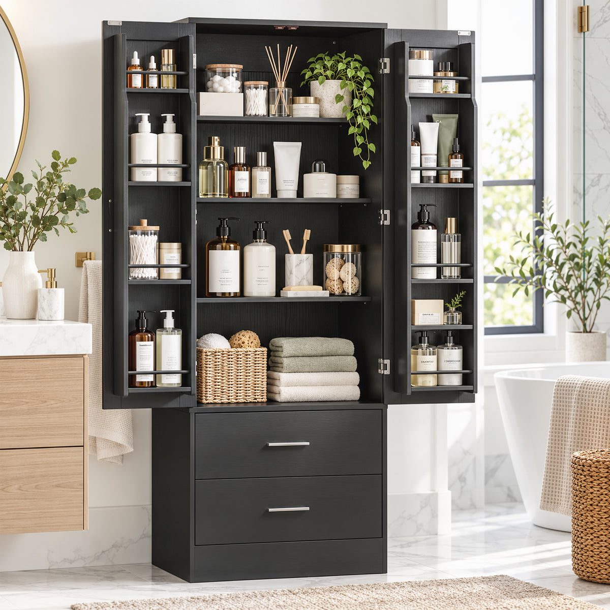 Pantry cabinet 8 door shelves adjustable shelves kitchen cupboard 159 cm black (8)