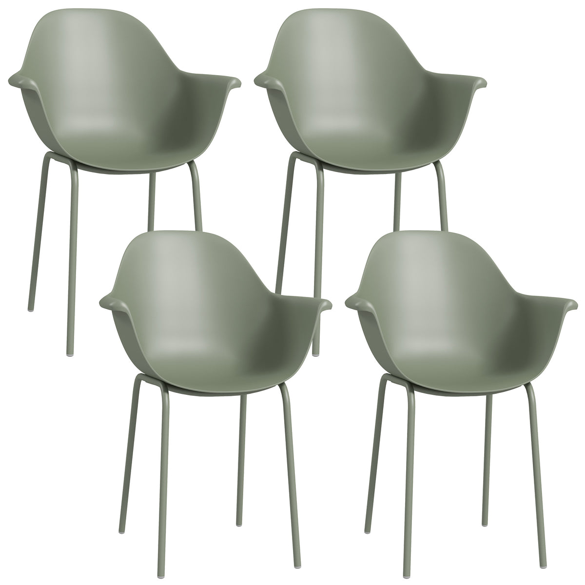 Garden chair set of 4, with backrest/armrests, weather-resistant, up to 120 kg, plastic/metal, green