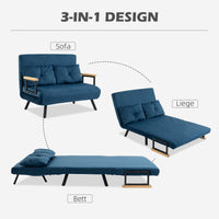 Sofa bed 2-seater velvet sofa, sleeping function, incl. 2 cushions, velvet look, natural + blue (4)