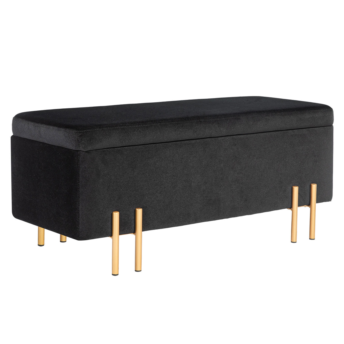 Bench, upholstered bench with storage, metal, rubberwood, foam, 100 x 40 x 42 cm, black
