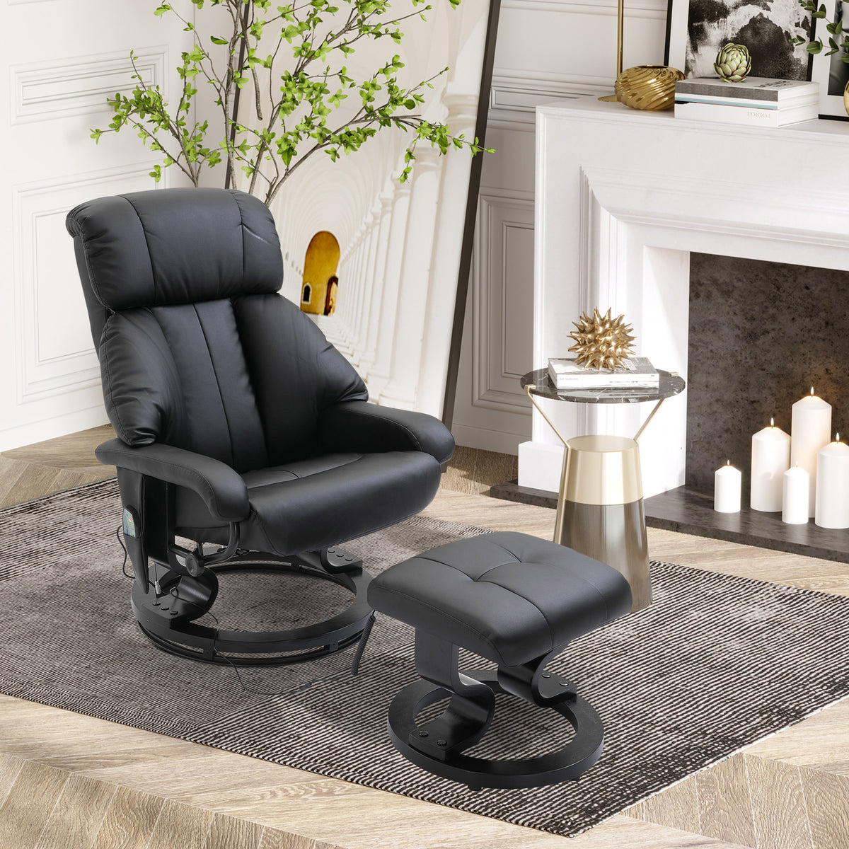 Massage chair with footstool, 10 vibration points, 145° adjustable backrest, black (2)