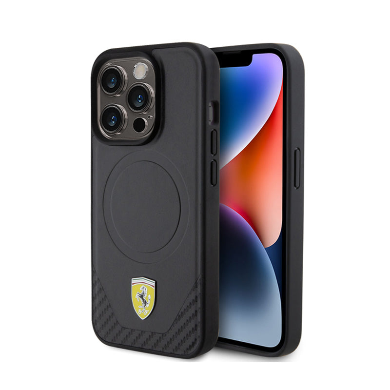 Ferrari Carbon Metal Logo MagSafe - case for iPhone 15 Pro (black)