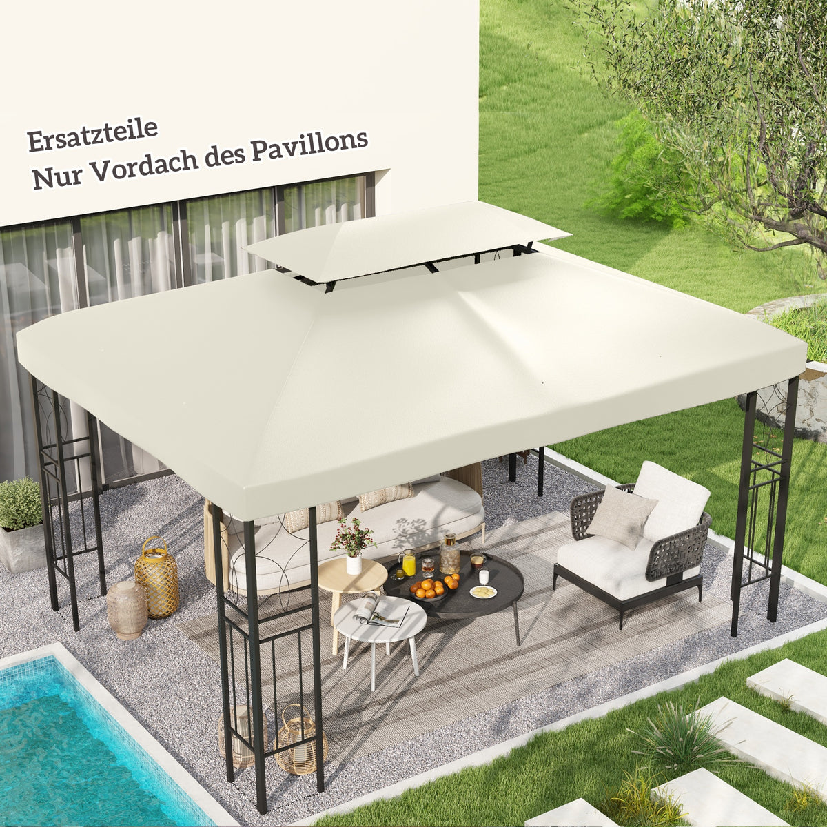Replacement roof for 3 x 4 m gazebo, water-repellent gazebo roof with double roof, replacement cover for garden (2)