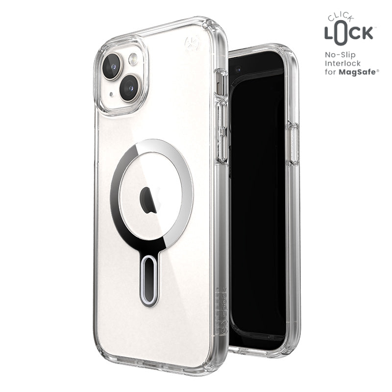 Speck Presidio Perfect-Clear ClickLock & MagSafe Case for iPhone 15 Plus / iPhone 14 Plus (clear / chrome