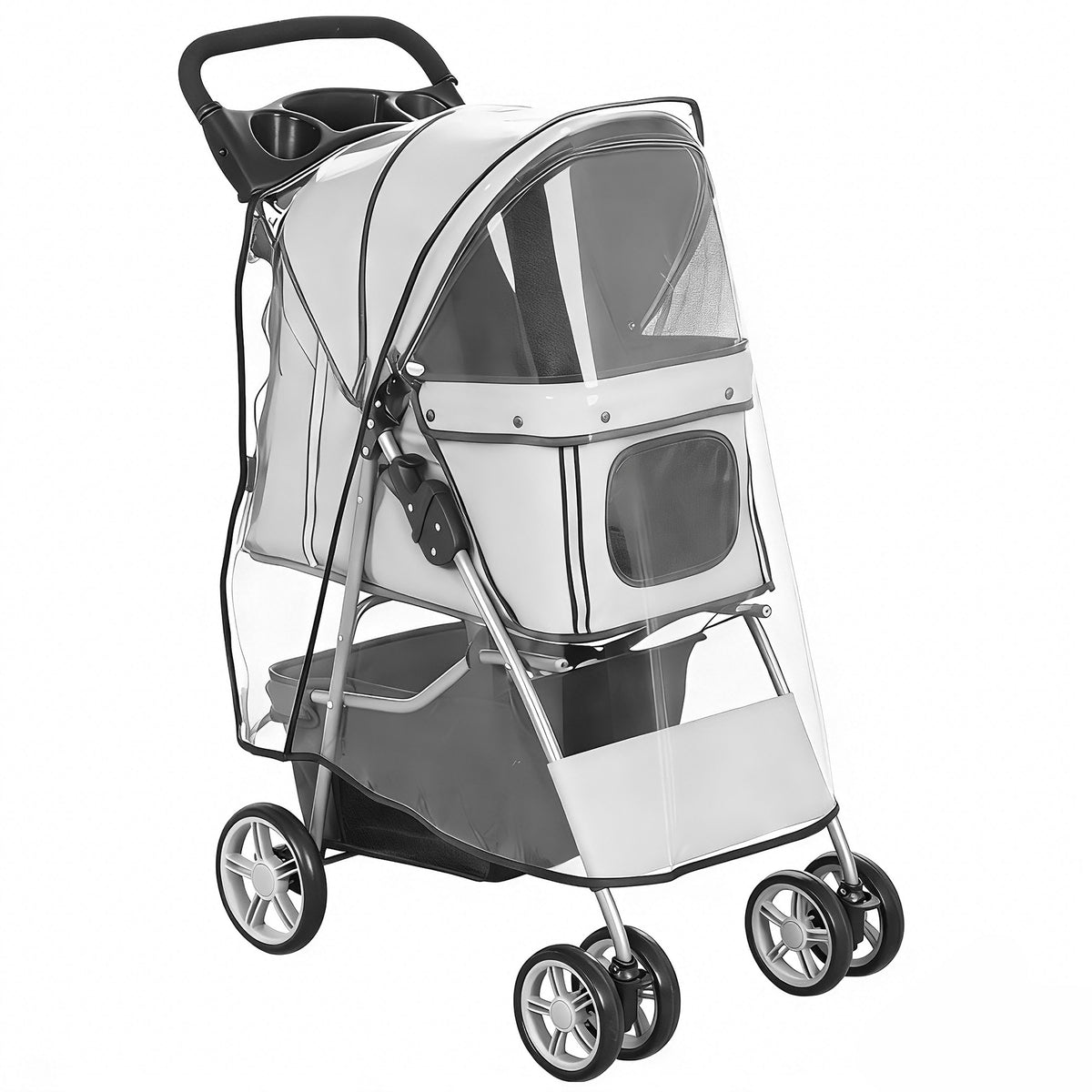 Dog Stroller Foldable Pet Buggy for Cats up to 10kg with Rain Cover, Reflective Strips, Storage Basket