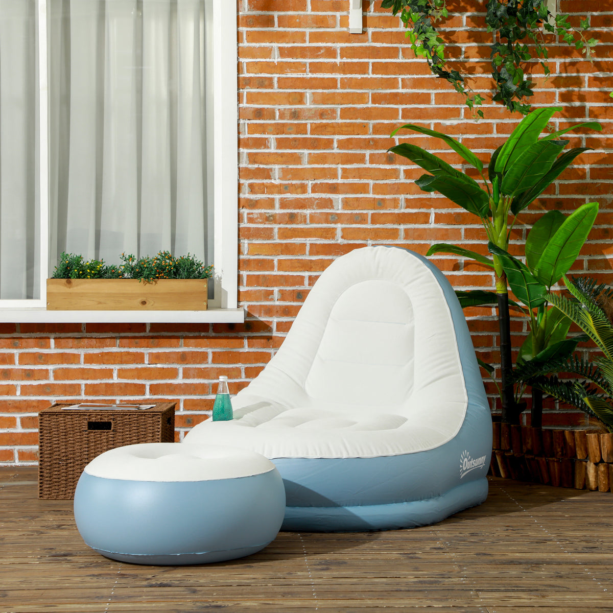 Inflatable armchair, air chair, outdoor armchair, 125 x 100 x 87 cm, white + blue (2)