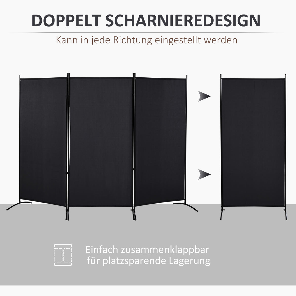 Room divider, 3-panel privacy screen, room separator with metal frame, black (4)