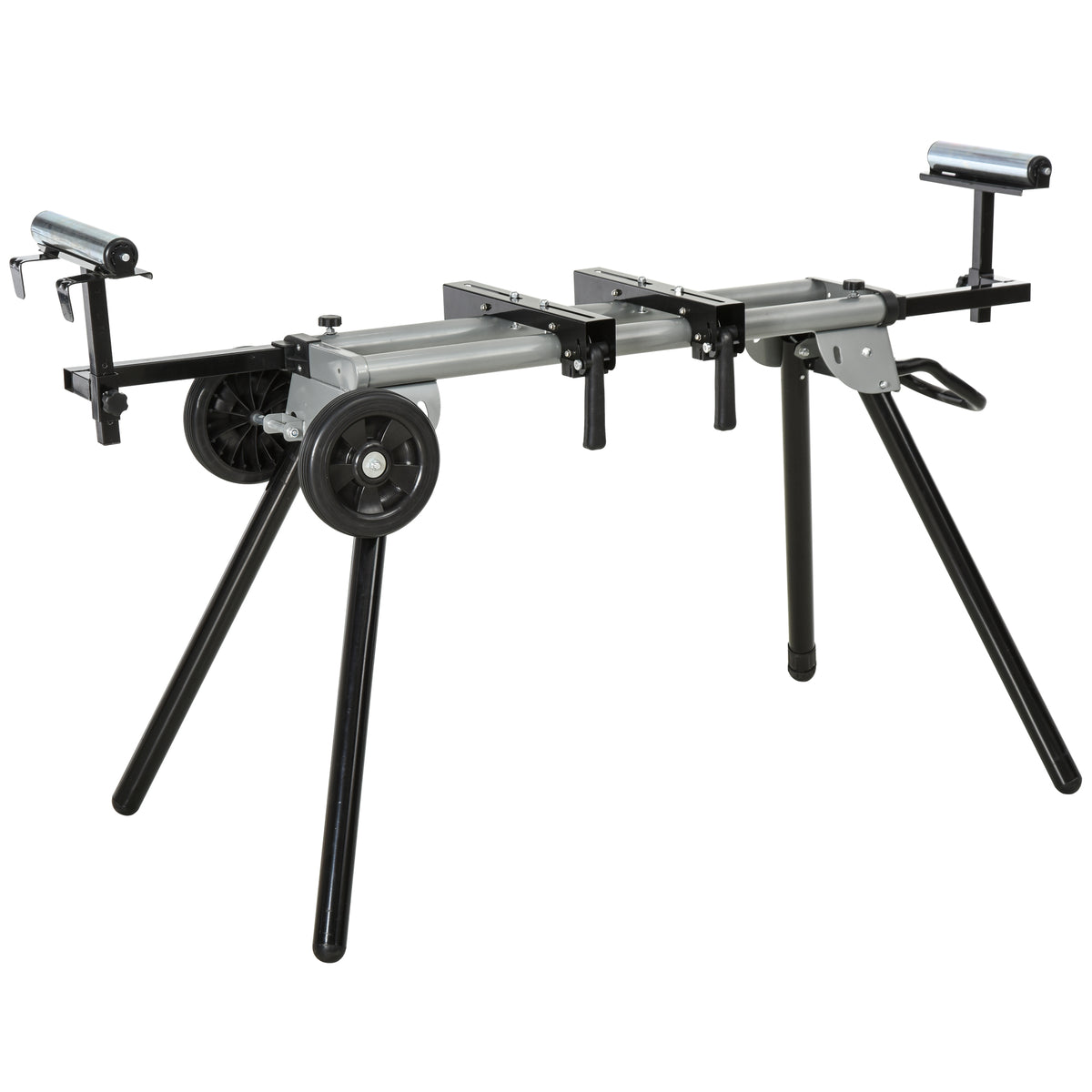 Base frame for miter saws, work table for miter and compound saws, saw stand, miter saw, steel, black+silver