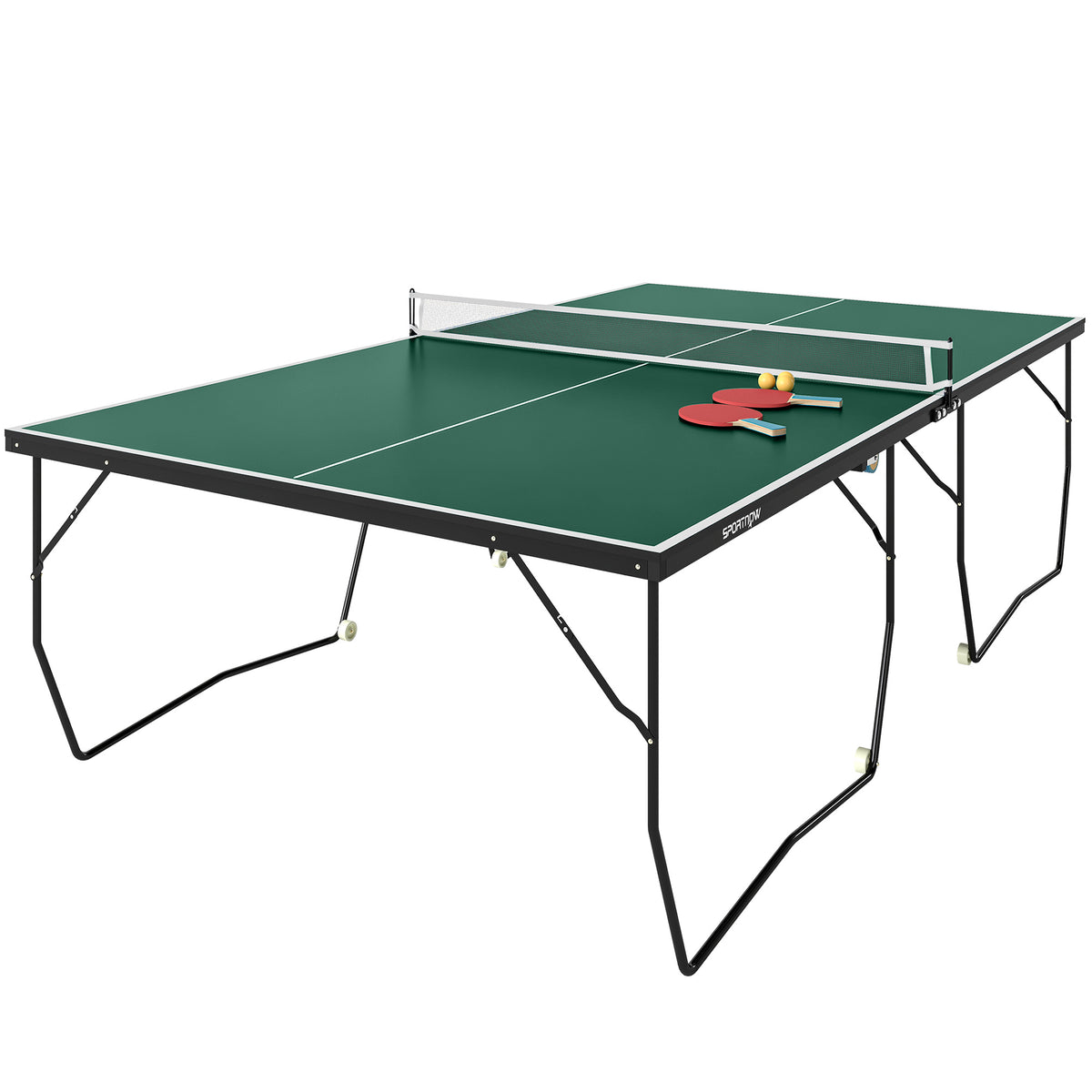 Table tennis table set, foldable, 8 wheels, incl. bats and balls, 274 cm x 152.5 cm x 76 cm, green